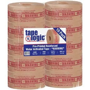 Ship Now Supply Tape Logic #7500 Pre-Printed Reinforced Water Activated Tape, Warning", 3" x 450'