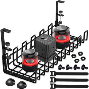 Tsyfro Under Desk Cable Management Tray | 16.5" Length x 6.29" Width | No-Drill | No Clutter | Includes Premium Cable Clips, Ties, & Screws | Ideal for Home & Office | Fits Perfectly Under Any Desk