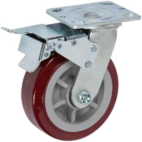 ICON Caster Wheels 6" x 2" PRO Heavy Duty Industrial Casters, Top Plate 4" x 4.5", Maroon, Swivel w/Top Lock Brake, Non-Marking Pro-Tech Polyurethane Wheel, Load Capacity 900 lbs. per Caster