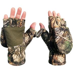 Camouflage Hunting Gloves Convertible Fingerless Mittens Pro Anti-Slip Windproof Camo Glove Archery Accessories for Hunting Camping Hiking Climbing Outdoors Gear