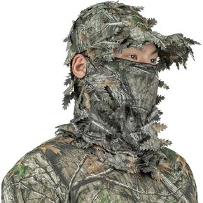LOOGU Hunting Face Mask Ghillie Hat - Camo Neck Gaiter 3D Leafy Caps for Bow Duck Turkey Deer Hunting Blind Tree Camouflage