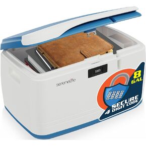 SereneLife Locking Storage Container Bin - 8 Gallon Large Capacity - Stackable Storage Tote Deck Tough Box - Durable Plastic Household Organizer Bins with Lid, Combination Lock Security - SLSBIN10