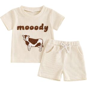 Karwuiio Toddler Baby Boy Girl Summer Outfit Short Sleeve T-Shirt Tops Shorts 2Pcs Baby Summer Clothing Set