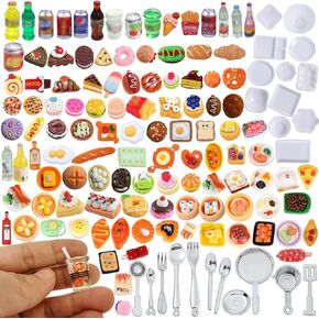 150Pieces Miniature Food Drink Bottles Soda Pop Cans Pretend Play Kitchen Game Party Accessories Toy Hamburger Cake Ice Cream Tableware for 1/12 Doll House