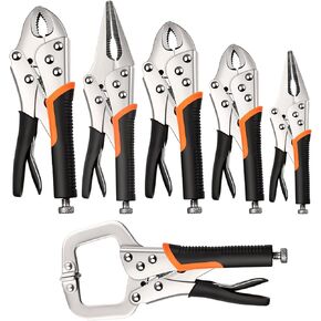 Locking Pliers Set,NOEAIKE 6-Pack Vice Grips Pliers Set,5"/7"/10"Curved Jaw Locking Pliers,6-1/2"& 9-1/2" Needle Nose Vise Grips Pliers and 6" Grip C-Clamp for welding,Metal Bending,Woodworking