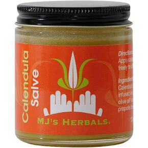 مرهم MJ's Herbals Calendula Salve | بلسم مهدئ للبشرة، مرهم آذريون، كريم الأكزيما، طفح الحفاض، علاج الندبات، تخفيف حكة لدغات الحشرات | كريم الآذريون العضوي مع شمع العسل دنج (1 أوقية)