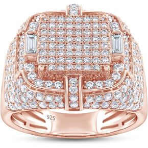 Wishrocks 1.90 Carat Baguette & Round Cut Lab Created Moissanite Diamond Square Frame Anniversary Wedding Ring For Men's In 14K Gold Over Sterling Silver Jewelry Gift For Men (VVS1 Clarity, 1.90 Cttw)