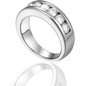 yoalincy Men Moissanite Ring Moissanite Eternity Wedding Band Ring, 1.4cttw D Color VVS1 Lab Diamond Channel Set, S925 Silver with 18K White Gold Plated Moissanite Wedding Engagement Anniversary