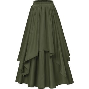 Scarlet Darkness Renaissance Skirt Women Double Layered Medieval Peasant Maxi Skirts Army Green S