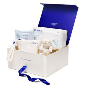 Coterie The Newborn Gift Set, Diapers Newborn (31 Count) Size 1 (33 Count) 1 Wipe Pack (18 Count) Made with Plant-Based Fibers, Hypoallergenic, Designed for Sensitive Skin, Clean Ingredients