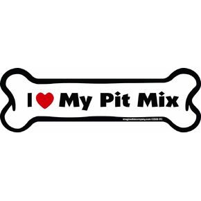 Bone Car Magnet, I Love My Pit Mix, 2-Inch by 7-Inch (Pack of 2)