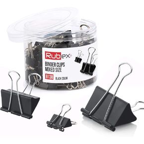 120 RUBEX Binder Clips, Black Color and Mixed Size: Small Medium Large Binder Clips, Binder Clips, Paper Binder Clips, Big Metal Paper Clamps for Notebooks, Envelopes (Black 120 Count)