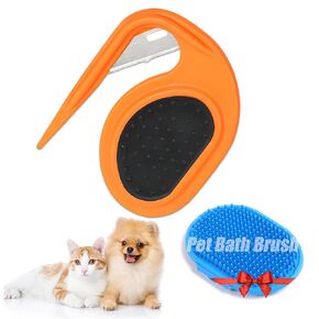 4PCS Grooming Comb Set - Knotting/De-matting Comb for Cats and Dogs, Removing Tangled Hair, with Dog Bath Brush (1PCS Green)