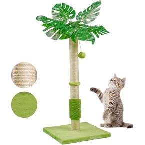 MeowHomm Cat Scratching Post, Cat Monstera Deliciosa for Indoor Cats with Natural Sisal Scratch Pole Hanging Sisal Ropes and Balls, Cute 40" Tall Cat Scratcher for Large Cat and Kittens