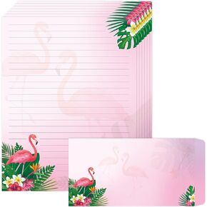 Paper Master Stationary Paper, Flamingo Design Stationery set, 8.5x11 Inches Lined Letter Writing Stationary paper with Envelopes set, 48 Sheets Stationary Paper +24 Envelopes