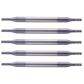 BestParts High Performance 5pcs Solid Carbide End Mills - Double End - AlTiN Coated, 4 Flute, 35 Degree Helix, 1/16" Cutting Diameter, 1/8" Shank Diameter, 1/8" Length of Cut, 2" Overall Length