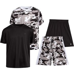 RBX Boys' Active Shorts Set - 4 Piece Dry FIt T-Shirt and Performance Mesh Gym Shorts - Athletic Outfit Set for Boys (8-20)
