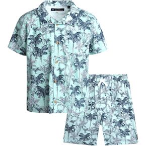 Ben Sherman Boys' Shorts Set - 2 Piece Linen Button Down T-Shirt and Shorts - Summer Cabana Set for Boys (8-14)