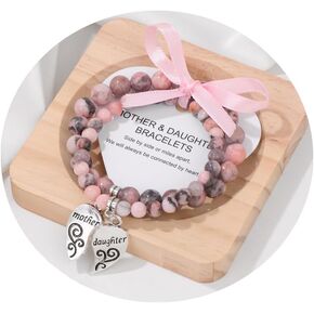 GolbalJew Mothers Day Gifts for Mom Daughter Natural Stone Beads Bracelet for Women Girls Birthday Christmas Presents Mommy and Me Heart Matching Bracelets Set