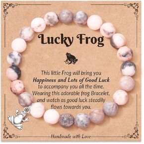 JQVLOVE Frog Gifts for Girls Women, Natural Stone Bracelets, Frog Stuff Christmas Gifts for Women and Girls