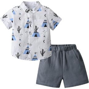 Toddler Infant Baby Boy Clothes Summer Short Sleeve Button Down Shirt Tops Shorts Outfit Set