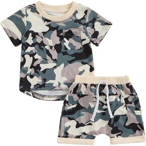 Ledy Champswiin Baby Boy Camouflage Outfit Short Sleeve Pocket T-shirt Tops Shorts Set Toddler Summer Camo Clothes