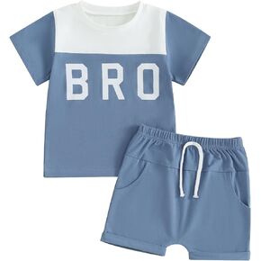 Bowanadacles Toddler Newborn Baby Boy Summer Outfit Clothes Brother Sleeve Tee Shirt Top Elastic Waist Shorts Set