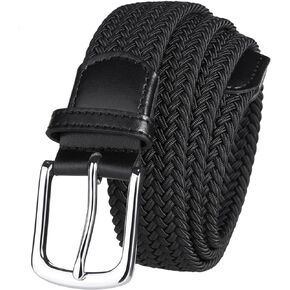 Mens Braided Stretch Belt 1.38" Wide Mixed Color Woven Elastic Golf Belts for Men Casual Jeans Belt