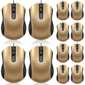 Hoteam 12 Pcs Wired Computer Mouse Bulk Cord USB Computer Mice Ergonomic Wired Mouse for Pcs, Computers, Laptops, Gaming Office School Home Supplies (Gold)