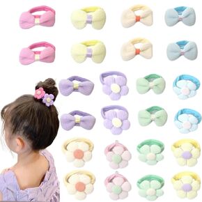 24 Pcs Toddler Hair Ties, Cute Flower Hair Ties for Baby Girls, Toddler Hair Accessories, Elastic Ponytail Holders with Candy Bow Design, Seamless Scrunchies for Thick Hair