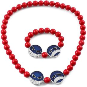 Anime Ace Cosplay Bracelets Necklaces - Luffy's Brother Fire Fist Ace Blue Enamel Expression Red Beads Chain Necklalce Charm Jewelry Accessories Gifts for Fans