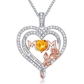 Iefil Birthstone Necklaces Gifts for Mom - S925 Sterling Silver Rose Heart Pendant Birthstone Infinity Necklace for Mom Valentines Christmas Birthday Jewelry Gifts for Mom Step Mom Bonus Mom New Mom in Saudi Arabia
