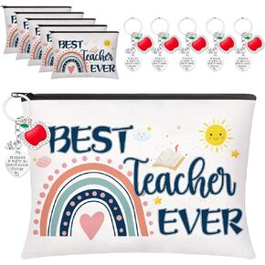 HYmoso Teacher Appreciation Gifts Set, 6 PCS Makeup Cosmetic Bags with 6PCS Heart-Shaped Keychains with Diamonds, Valentines Graduation Gifts for Teacher
