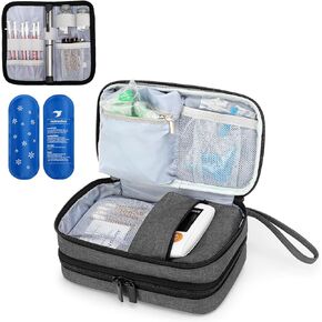 LUXJA Insulin Travel Case with 2 Ice Packs, Double Layer Diabetes Travel Case for Glucose Meter and Other Diabetic Supplies, Purple