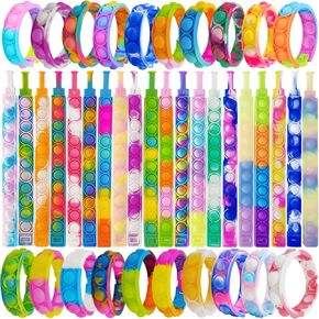 120 Pcs Pop Bracelet Bubble Fidget Toys Pack, Stress Relief Finger Press Silicone Wristband Toy for Party Favors, Classroom Game Prize Supplies, for Kid and Adults (Random Color)