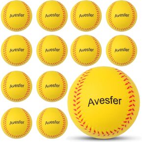 Avesfer Foam Baseballs 12 Pack Soft Baseballs with Mesh Bag for Kids Youth Teenager Players Safely Training Hitting Indoor Outdoor Squishy Baseballs Yellow