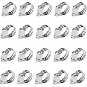 Vrupin 304 Stainless Steel Hose Clamps - 20Pieces Worm Gear Drive Hose Clamps Clamping Range of 6-12mm (1/4-1/2 inch) Fuel Line Clamp for Water Pipe, Plumbing, Automotive and Mechanical Application