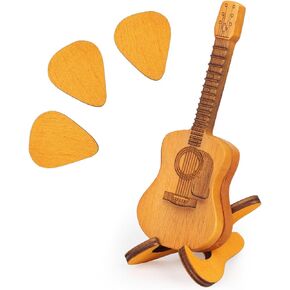NQEUEPN Guitar Pick Case, Wooden Acoustic Guitar Pick Box with 3 Guitar Picks Custom Guitar Pick Holder with Stand Guitar Pick Storage Container Guitar Pick Rack for Guitar Players Lovers