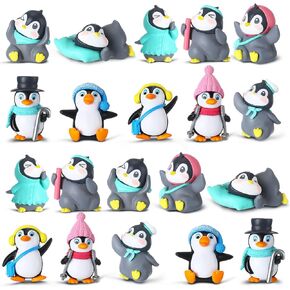 Macarrie 20 Pcs Penguin Figurines Cute Penguin Characters Toys Penguin Figures Cake Toppers Decorations Winter Small Penguin Figurines for Boy Girl Gift Birthday Landscape Party(Cute Style)
