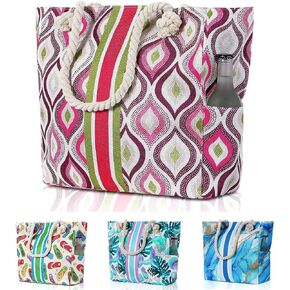 Wulcea Extra Large Waterproof Canvas Beach Bag with Zipper & Pockets, Perfect for Travel Pool Swim Beach Vacation Necessities