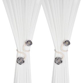 SUQ I OME 2 Pieces of Handmade Artificial Flower Curtain Holdbacks Clips Window Drape Twist Tie Backs for Women, Girls Bedroom Decorative Draperies Holdbacks (Beige)