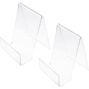Acrylic Book Display Stand 2pcs Clear Book Easel Transparent Vertical Book Holder for Textbook Magazine Notebook 4.13x2.95 In