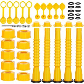 Gas Can Spout Replacement, (5 Kit-Yellow) Gas Can Nozzle Suitable for Most 1/2/5/10 Gal Oil Cans, Flexible Gas Spout Replacement, Fuel Can Pour Spout