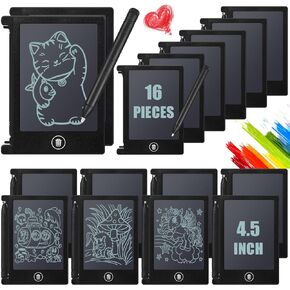 Nezyo 16 Pieces 4.5 Inch Mini LCD Writing Tablet Electronic Doodle Board for Colorful Drawing Tablet Erasable Writing Pad Reusable Learning Gift for Girls Boys (Black)