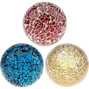 3 Pieces Decoration Balls 3.15 Inch Mosaic Glass Sphere Round Orbs Vase Dining Table Decoratives (Silver, Gold, Red)