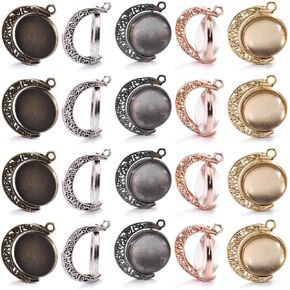 DROLE 60Pcs Moon Rotation Pendant Trays Kit-20Pcs 25mm Double Side Cabochon Setting and 40Pcs 25mm Rond Glass Cabochons for Jewelry Making DIY Crafts 5 Colors