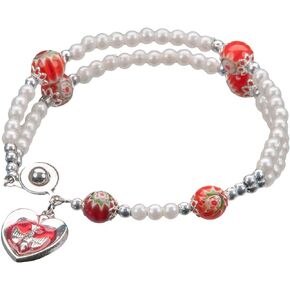 White Beaded Confirmation Rosary Bracelet with Red Holy Spirit Dove Charm, 7 Inch