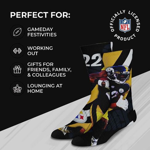 For Bare Feet NFL Adult Player Stripe Sock - Premium Quality Poly Spandex Blend - Fitting Fabric - Stay Comfortable on The Field (Pittsburgh Steelers - Black, Adult Medium) in Saudi Arabia