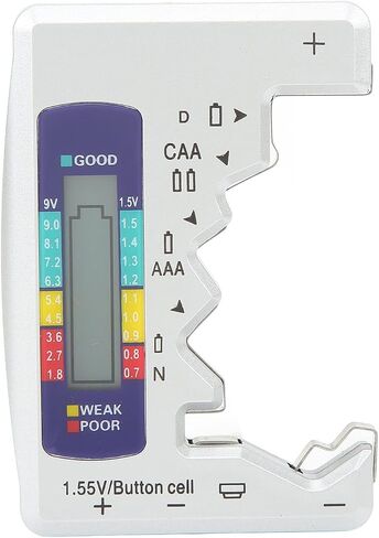 Battery Tester Checker, Digital Battery Capacity Gauge Tester LCD Display Button Cell Analyzer Universal Battery Checker Small Battery Tester for D C N AAA AA 9V 1.5V Battery (Silver) in Saudi Arabia