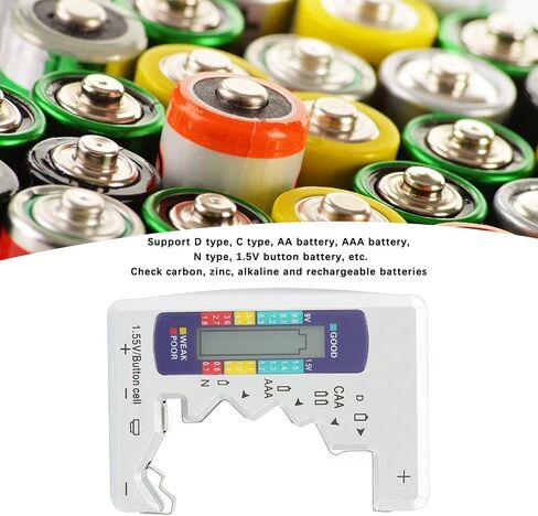 Battery Tester Checker, Digital Battery Capacity Gauge Tester LCD Display Button Cell Analyzer Universal Battery Checker Small Battery Tester for D C N AAA AA 9V 1.5V Battery (Silver) in Saudi Arabia